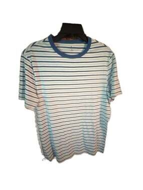 True Craft Short Sleeve Blue and White Striped Crew Neck T-Shirt